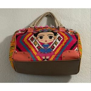 Frida Khalo purse Mexican large 9x13 handbag Pom poms